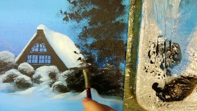 Как нарисовать Домик в снегу, падающий снег - Зимний пейзаж акрилом / Falling Snow /Acrylic Paintin смотреть онлайн
