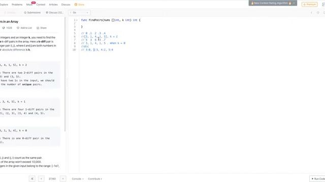 532 K diff Pairs in an Array - Leetcode in Go - two pointer смотреть онлайн