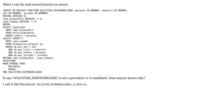 Databases: Call to Function in Oracle says it's not declared смотреть онлайн