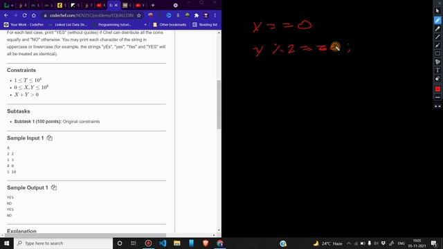 Equal Coins (EQUALCOIN) | Codechef Long November | November Challenge 2021 Division 3 смотреть онлайн