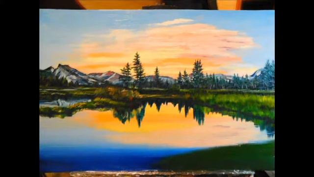 Закат горный пейзаж процесс создания картины / Sunset mountain landscape in the process of painting смотреть онлайн