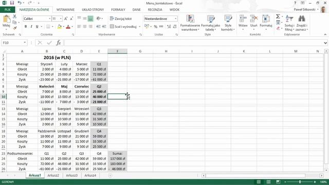 Menu Kontekstowe - Kurs Excel od podstaw смотреть онлайн