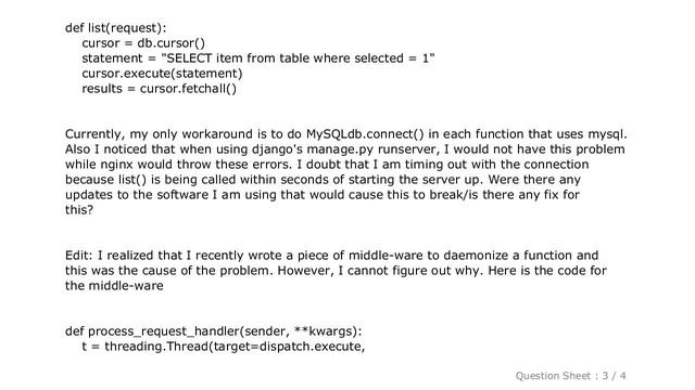 Django : Python and Django OperationalError (2006, 'MySQL server has gone away') смотреть онлайн