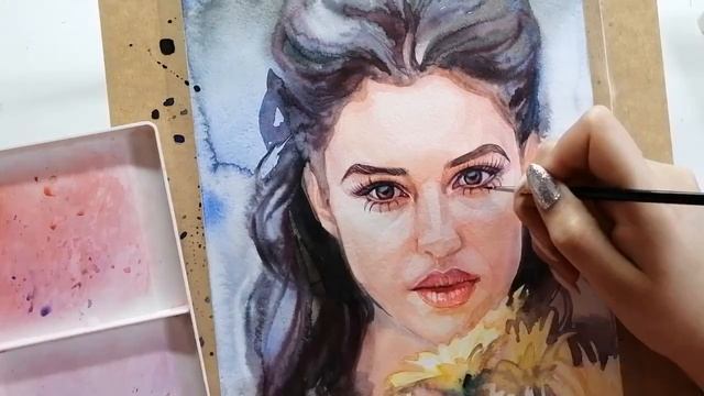 Акварельный портрет Process of drawing | Акварель Rembrandt | Портрет акварелью | Monica Bellucci смотреть онлайн