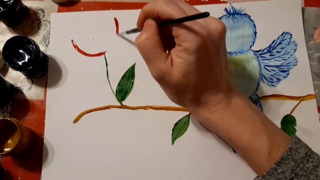 Птичка на ветке,нарисовать смотреть онлайн