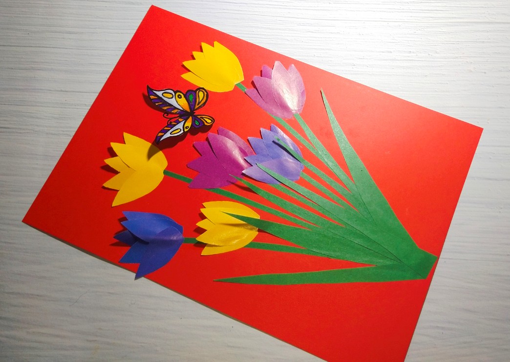 Аппликация первоцветы Крокусы из бумаги. Application Primroses Crocuses Made Of Paper.