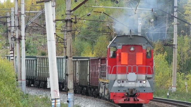 Самый мощный маневровый тепловоз ТЭМ7 с грузовым поездом смотреть онлайн