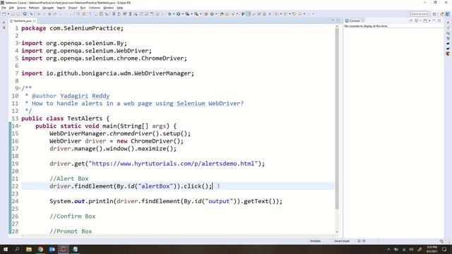 P12 - How to handle alerts in a web page using Selenium WebDriver | Selenium | Java | смотреть онлайн