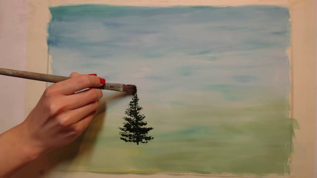 Онлайн-урок рисования гуашью для начинающих. Как нарисовать ёлку. смотреть онлайн
