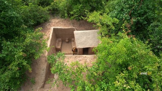 Survival Girl Camping Living Alone Building A Modern Underground House with Grass Roof and Sofa смотреть онлайн