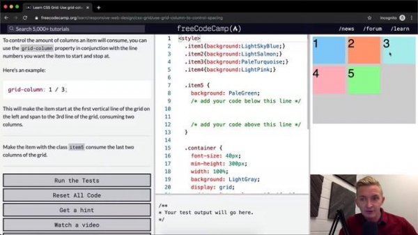 CSS Grid - Use grid-column to Control Spacing - Free Code Camp