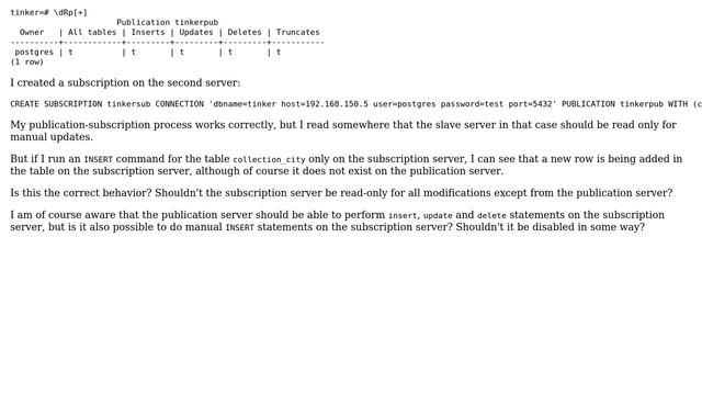 PostgreSQL logical replication slave - shouldn't it be read-only and available only for... смотреть онлайн