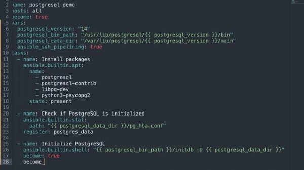 Install PostgreSQL in Debian like systems Ansible modules apt, stat, shell, service