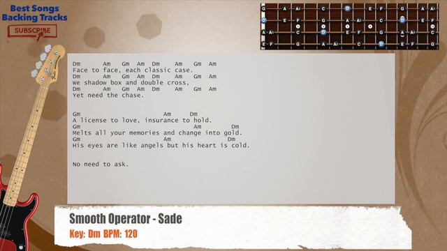 🎻 Smooth Operator - Sade Bass Backing Track with chords and lyrics смотреть онлайн