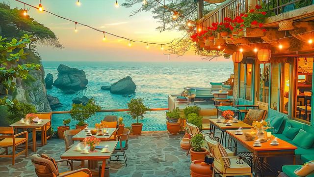 Smooth Jazz Instrumental Music At Seaside Cafe Ambience - March Morning With Bossa Nova For Relaxin