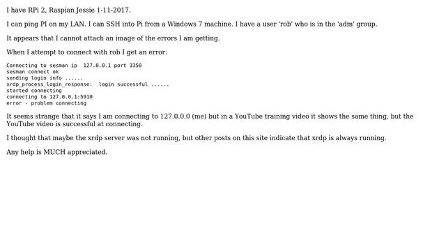Raspberry Pi: Error connecting to xrdp server with Windows Desktop смотреть онлайн