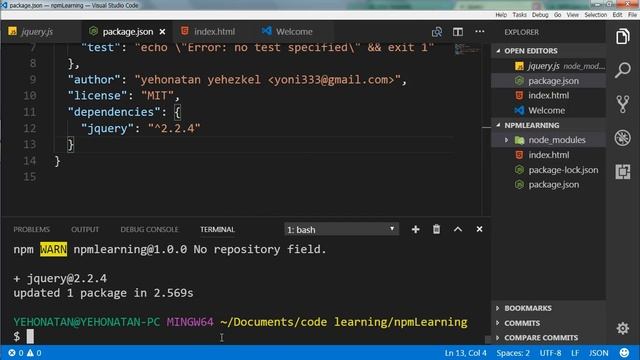 npm install pkg - הסבר על השימוש הבסיסי - התקנת חבילות - סרטון רביעי смотреть онлайн