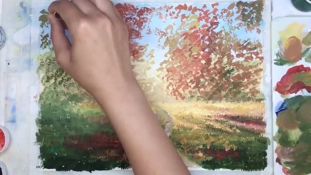 «Пейзаж. Осенний лес» как нарисовать ?ГУАШЬ | Сезон 4-8 |Мастер-класс ДЕМО смотреть онлайн