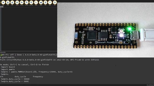 Banana Pi BPI-PicoW-S3 Output PWM, adjust LED brightness[CircuitPython] смотреть онлайн