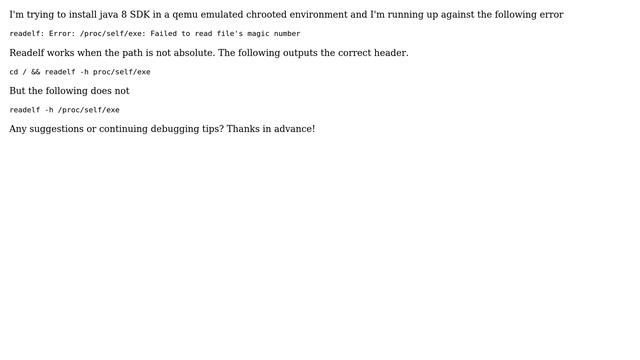 readelf fails in qemu chroot when using absolute path смотреть онлайн