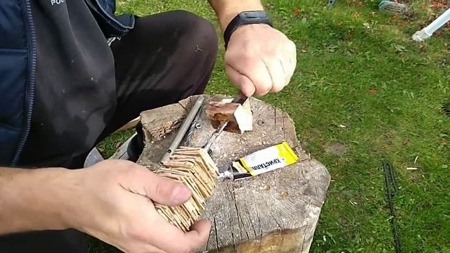 Сборка рукояти из бересты, лёгкий способ. смотреть онлайн