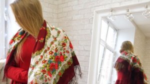 Платок шерстяной с шелковой бахромой «Родной напев», вид 6