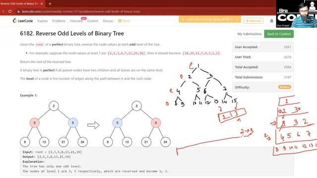 2415. Reverse Odd Levels of Binary Tree | Leetcode Weekly 311 | LeetCode 2415 смотреть онлайн