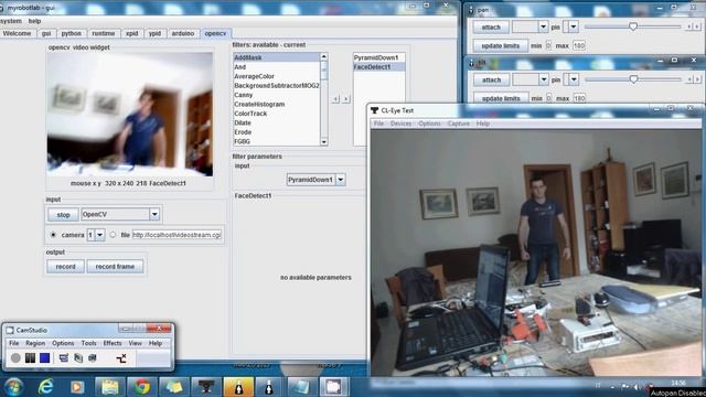Facetracking - MRL- Python + opencv + pan tilt kit + webcam + facedetect filter смотреть онлайн