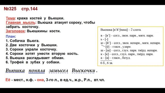 4 класс,Русский язык,Упраж. 325 Канакина В.П. Учебник, 2 часть Вьюшка + звуко буквенный разбор смотреть онлайн