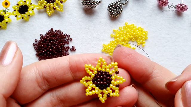 The Sunflower Set 🌻 How To Make Beaded Sunflower Stud Earrings, Pendant And Ring ☀️