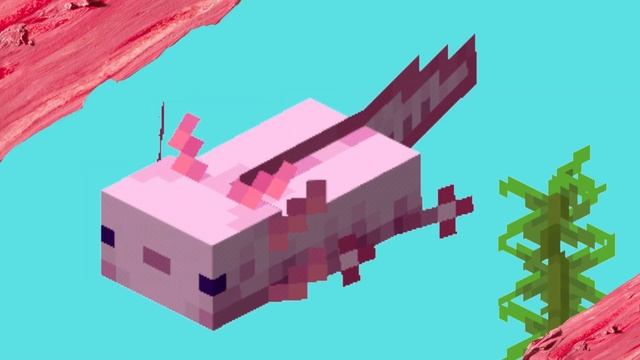 Розовый аксолотль в майнкрафте меняет цвета. Фон для видео. Футаж майнкрафт