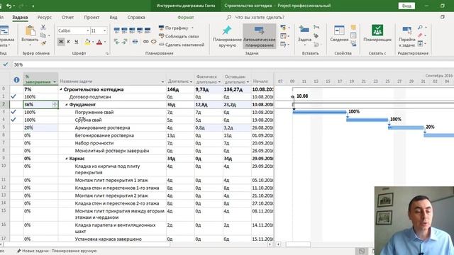 Установка процента завершения задачи в MS Project Pro смотреть онлайн