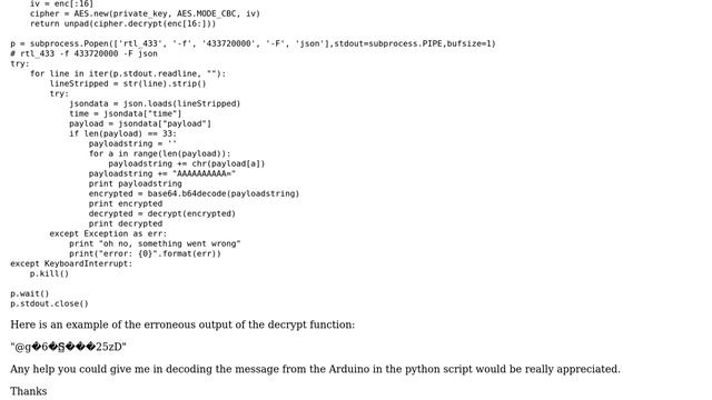 Arduino: Help decrypting AES string from arduino rf module in python смотреть онлайн