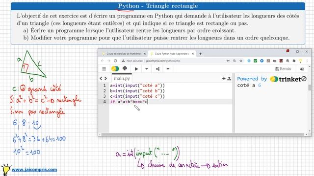 Écrire un programme en Python pour savoir si un triangle est rectangle • Condition if ... or ... смотреть онлайн