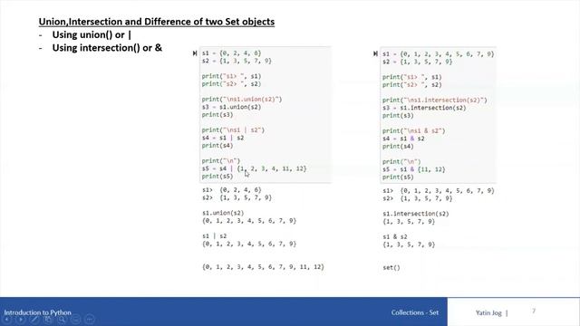 Union and Intersection of two Set objects using union() or | and Using intersection() or & смотреть онлайн
