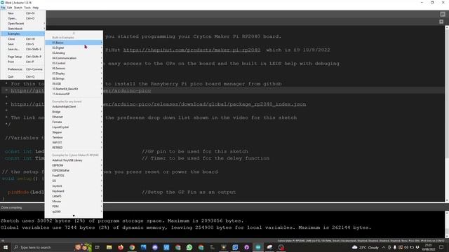 Raspberry Pi Pico Rp2040 Cytron Maker Pi Rp2040 Blink Using The Arduino IDE Using C/C++ Sketch смотреть онлайн