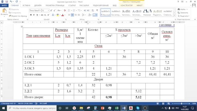 Расчет объемов оконных и дверных проемов таблица 3 смотреть онлайн