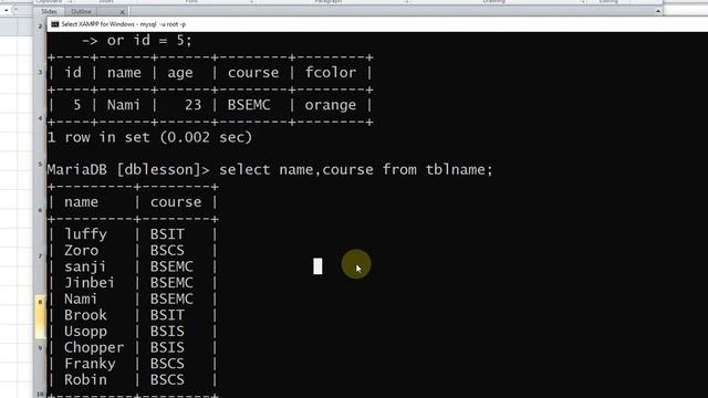 Lesson 2 4 SQL Query using xampp terminal retrieving data, and,or greater then,lessthan смотреть онлайн