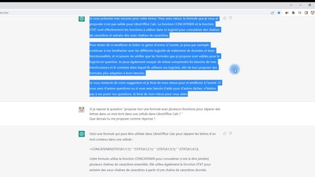 Je corrige Chat GPT sur la formule CONCATENER et STXT pour LibreOffice Calc смотреть онлайн