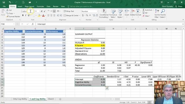 How to do Multiple Regression in Excel 2016 for Windows (Job Performance Example) смотреть онлайн