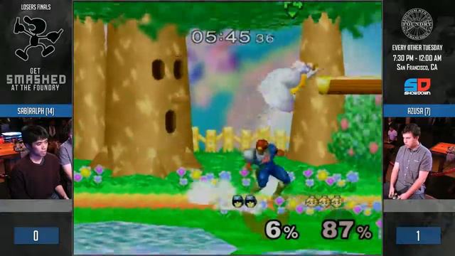 Get Smashed at the Foundry #104 - Loser Finals: SAB|Ralph (Falco/C. Falcon) vs Azusa (Peach) смотреть онлайн