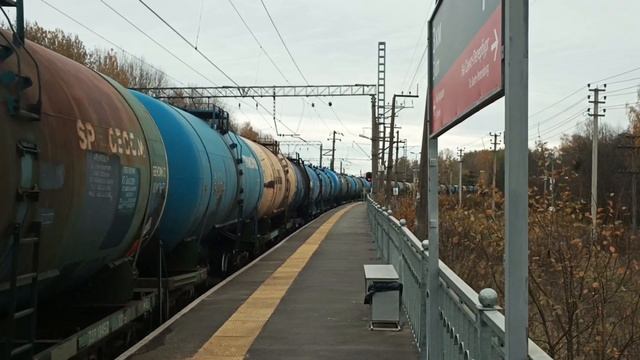 Электровоз 2ЭС4К-120 "Трансойл" с грузовым поездом, перегон Мга - Сологубовка, Лен.обл., 22.10.23. смотреть онлайн