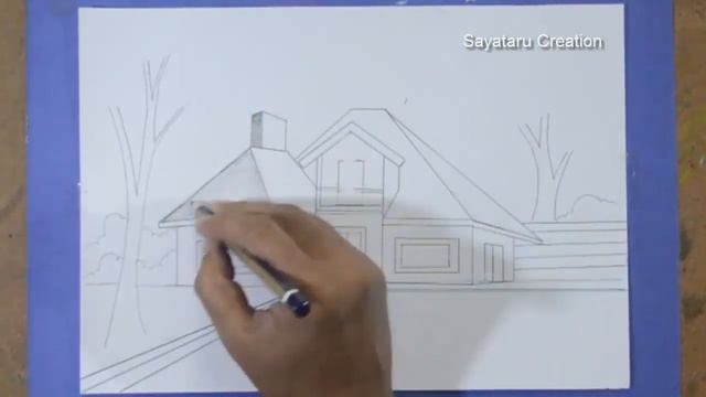 How to draw scenery with pencil | House sketch drawing tutorial смотреть онлайн