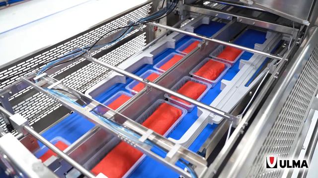 Упаковка мясных продуктов в лотки в МГС на трейсилере ULMA TSA 1200 XL D смотреть онлайн