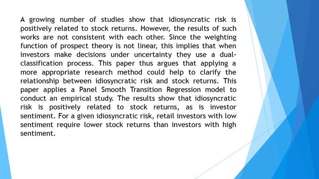 Idiosyncratic Risk, Stock Returns and Investor Sentiment AEFR 2018 87 914 924 смотреть онлайн