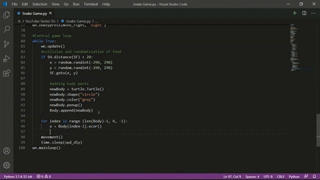 Python Game Programming Tutorial - Snake Game Part3 | Snake's Food and Head Collision with Body смотреть онлайн