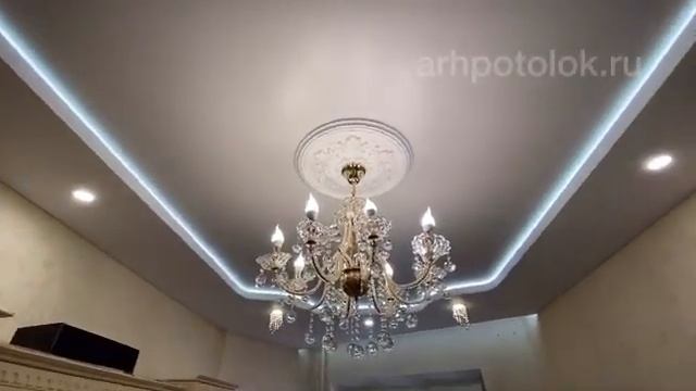 Двухуровневый натяжной потолок с подцветкой по периметру в Архангельске смотреть онлайн
