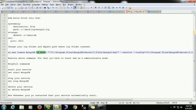 mongodb configuration, maintain log and start service смотреть онлайн