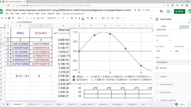 SIN(x) Taylor Series Expansion centered at θ using SERIESSUM and LINEST Polynomial Regression смотреть онлайн