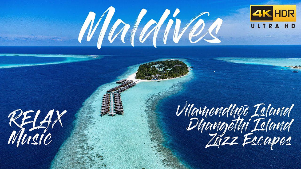 FLYING OVER MALDIVES (4K) Vilamendhoo Resort, Dhangethi Island, Zazz Escapes. RELAX MUSIC